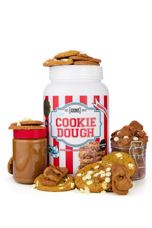 ADONIS Protein Cookie Dough and Mug Cake Range with Casein and Whey Protein in Various Flavors and Sizes