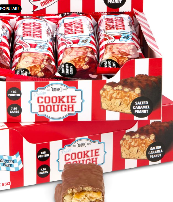 ADONIS Protein Cookie Dough and Mug Cake Range with Casein and Whey Protein in Various Flavors and Sizes