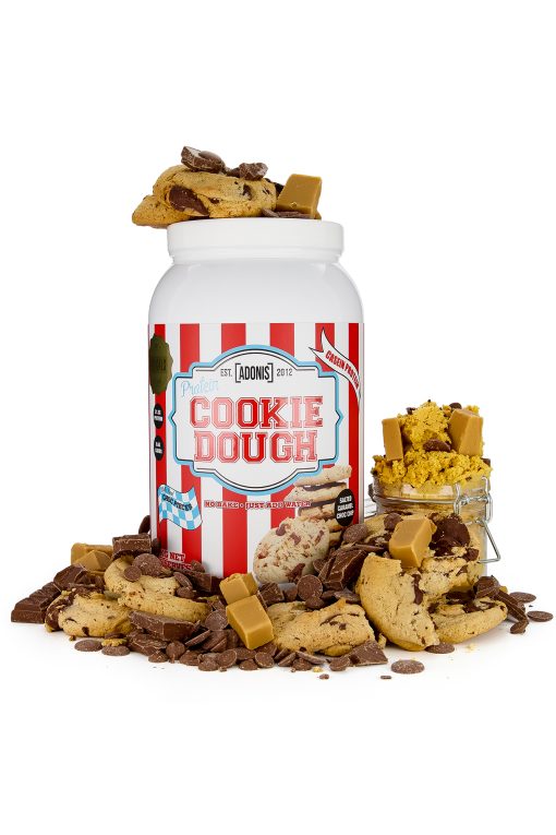 ADONIS Protein Cookie Dough and Mug Cake Range with Casein and Whey Protein in Various Flavors and Sizes