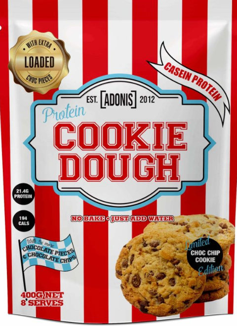 ADONIS Protein Cookie Dough and Mug Cake Range with Casein and Whey Protein in Various Flavors and Sizes