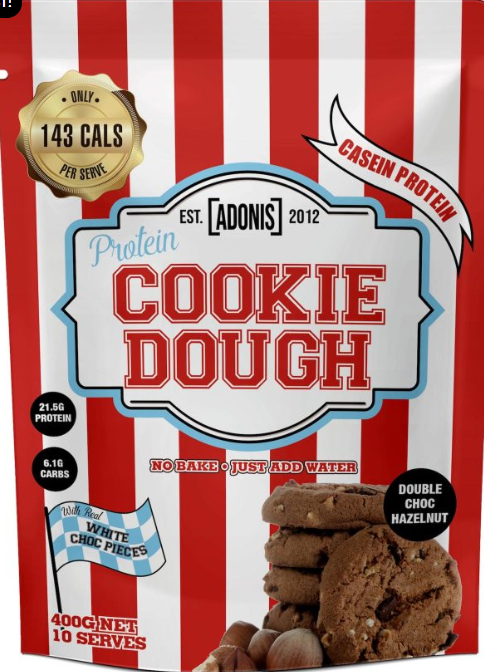 ADONIS Protein Cookie Dough and Mug Cake Range with Casein and Whey Protein in Various Flavors and Sizes