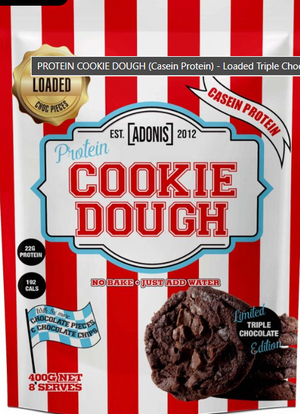 ADONIS Protein Cookie Dough and Mug Cake Range with Casein and Whey Protein in Various Flavors and Sizes