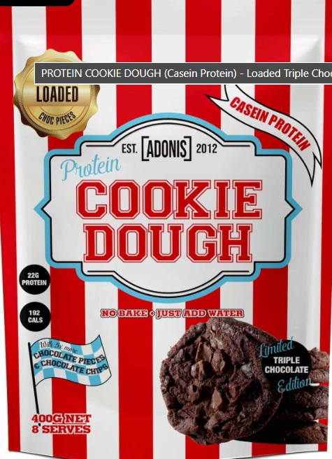 ADONIS Protein Cookie Dough and Mug Cake Range with Casein and Whey Protein in Various Flavors and Sizes