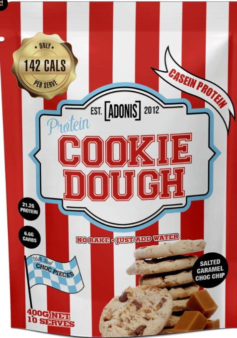 ADONIS Protein Cookie Dough and Mug Cake Range with Casein and Whey Protein in Various Flavors and Sizes